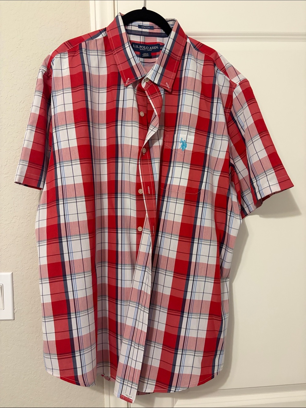 U.S. Polo Assn. Red and White Plaid Short-Sleeve Button-Down Shirt